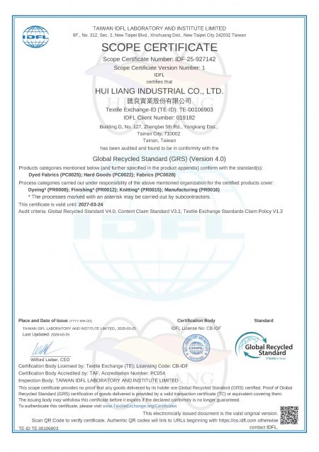 2026_HuiLiang_GRS_Certificate